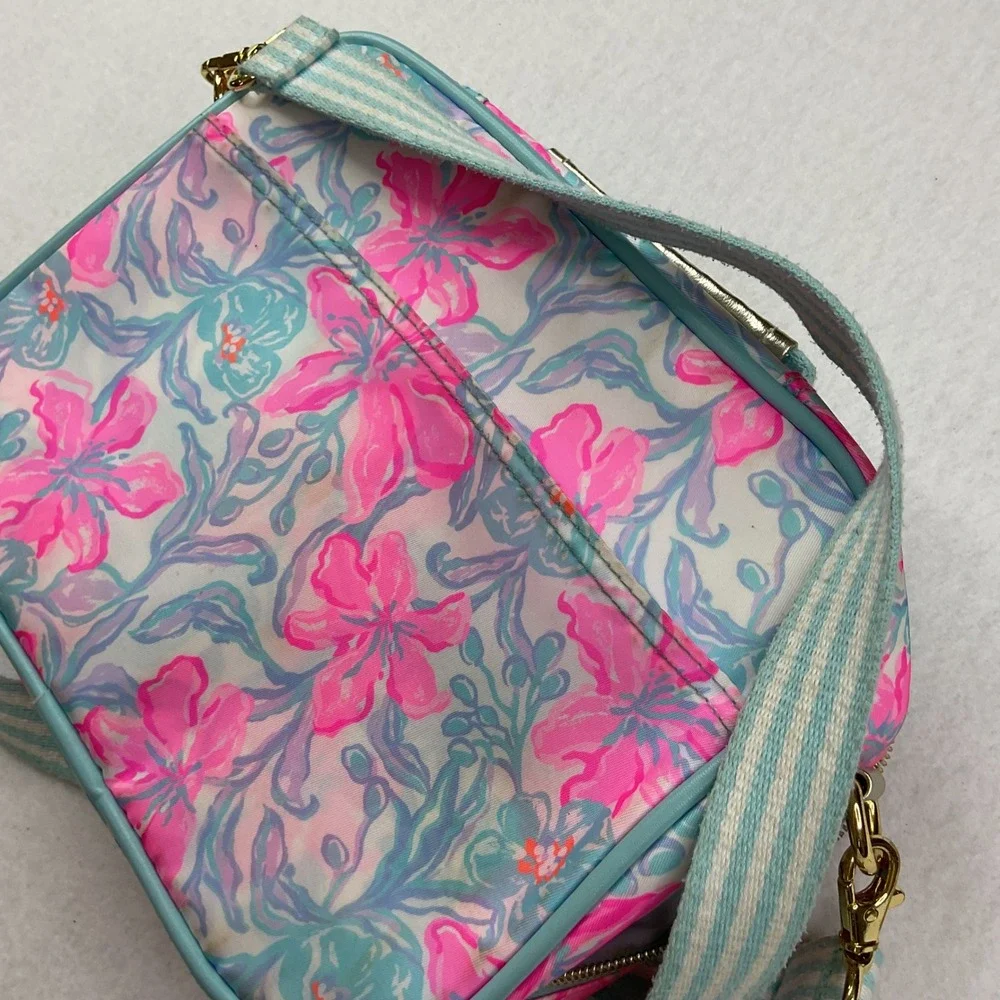 Lilly Pulitzer Floral Insulated Lunch Bag Pink Blue Crossbody Strap